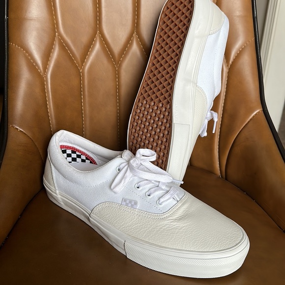 New Vans Authentic Premium Leather White Sneakers Low-Top Shoes - Picture 2 of 3
